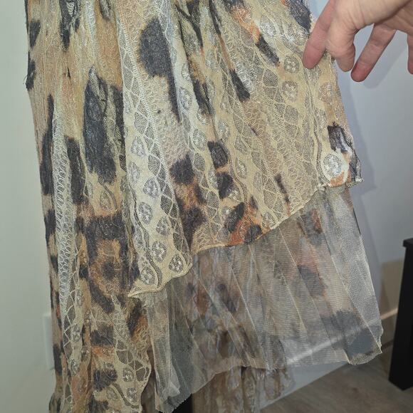 Origami By Vivien Lace Long Vest Animal Print Duster Hippie Festival Fairy Sz Xl - Picture 4 of 8